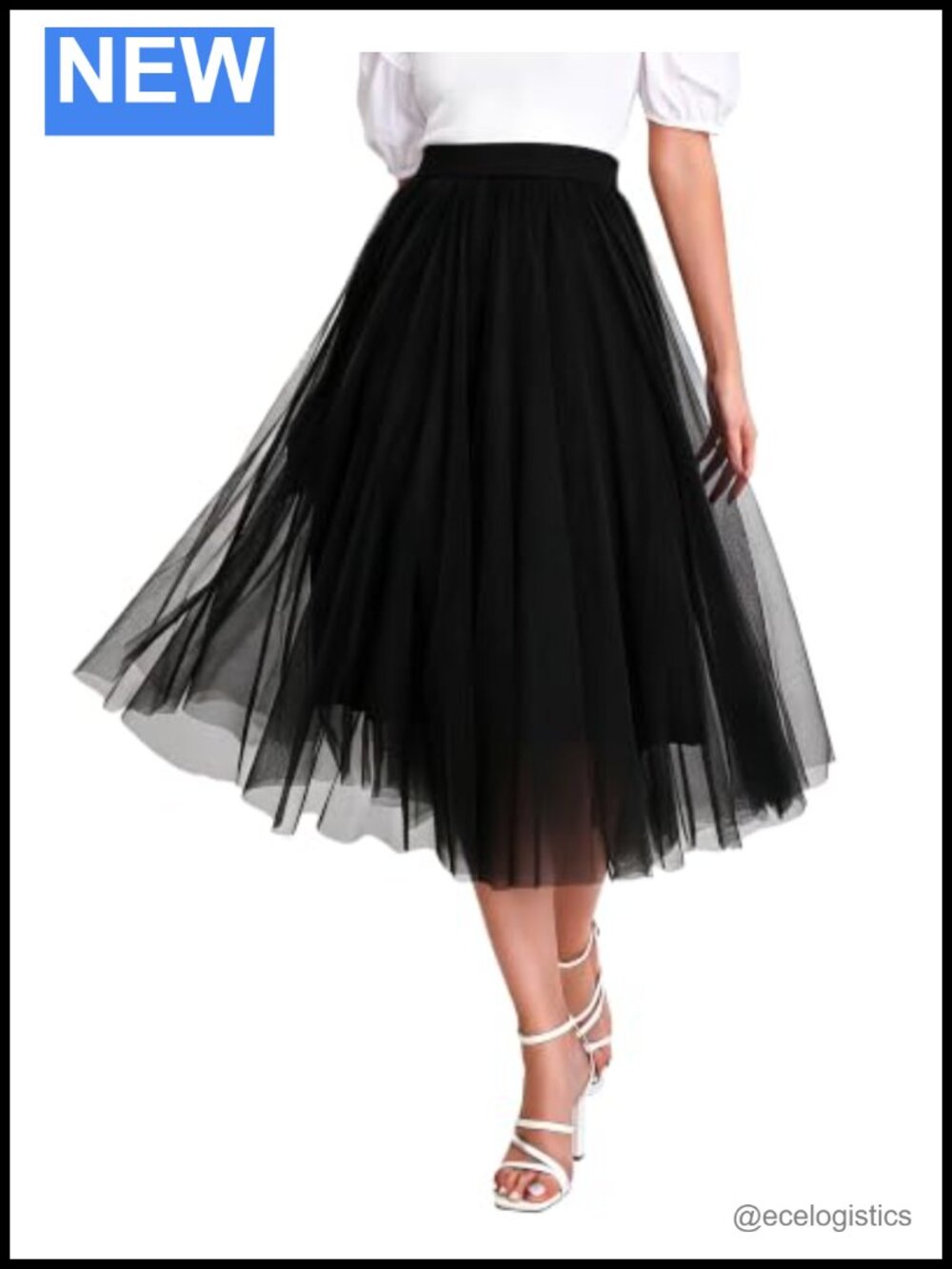 Tulle Midi A-Line Skirt High Waist Pleated Flowy Party Tutu Skirt